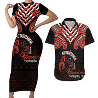 Maori Waitangi Couples Matching Short Sleeve Bodycon Dress and Hawaiian Shirt Kotahitanga Poutama Mix Whakairo - Polynesian Pride