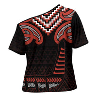 Maori Waitangi Cross Shoulder Shirt Kotahitanga Poutama Mix Whakairo - Polynesian Pride