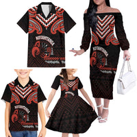Maori Waitangi Family Matching Off The Shoulder Long Sleeve Dress and Hawaiian Shirt Kotahitanga Poutama Mix Whakairo - Polynesian Pride