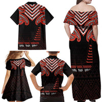 Maori Waitangi Family Matching Off Shoulder Maxi Dress and Hawaiian Shirt Kotahitanga Poutama Mix Whakairo - Polynesian Pride
