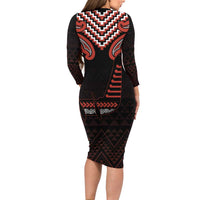 Maori Waitangi Long Sleeve Bodycon Dress Kotahitanga Poutama Mix Whakairo - Polynesian Pride