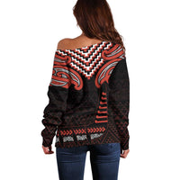 Maori Waitangi Off Shoulder Sweater Kotahitanga Poutama Mix Whakairo - Polynesian Pride