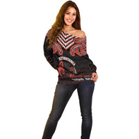 Maori Waitangi Off Shoulder Sweater Kotahitanga Poutama Mix Whakairo - Polynesian Pride