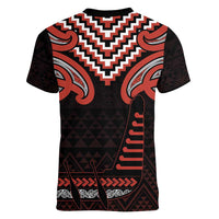 Maori Waitangi Women V-Neck T-Shirt Kotahitanga Poutama Mix Whakairo - Polynesian Pride
