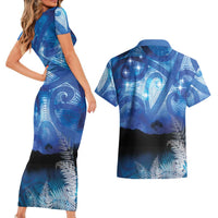 NZ Maori Matariki Scenery Couples Matching Short Sleeve Bodycon Dress and Hawaiian Shirt Galaxy Sky