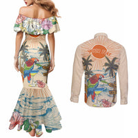 Personalized Christmas In July - Hawaii Retro Couples Matching Mermaid Dress and Long Sleeve Button Shirt Lost In Parrot-dise