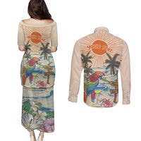 Personalized Christmas In July - Hawaii Retro Couples Matching Puletasi and Long Sleeve Button Shirt Lost In Parrot-dise
