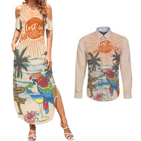 Personalized Christmas In July - Hawaii Retro Couples Matching Summer Maxi Dress and Long Sleeve Button Shirt Lost In Parrot-dise