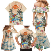 Personalized Christmas In July - Hawaii Retro Family Matching Mermaid Dress and Hawaiian Shirt Lost In Parrot-dise