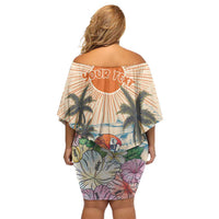 Personalized Christmas In July - Hawaii Retro Off Shoulder Short Dress Lost In Parrot-dise
