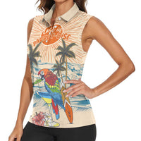 Personalized Christmas In July - Hawaii Retro Women Sleeveless Polo Shirt Lost In Parrot-dise
