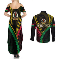 Personalised Vanuatu Couples Matching Summer Maxi Dress and Long Sleeve Button Shirts 43rd Hapi Indipendens Long LT7 - Polynesian Pride