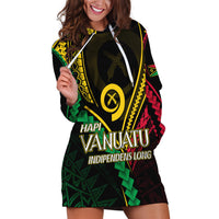 Personalised Vanuatu Hoodie Dress 44th Hapi Indipendens Long LT7 Black - Polynesian Pride