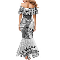 Fiji Rugby Personalised Bula Masi Family Matching Mermaid Dress and Hawaiian Shirt Fish Tail Kaivity Cibi - White LT7 - Polynesian Pride
