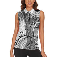 Fiji Rugby Personalised Bula Masi Women Sleeveless Polo Shirt Fish Tail Kaivity Cibi - White LT7 - Polynesian Pride