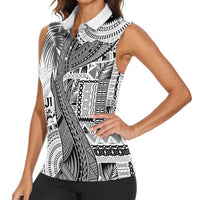 Fiji Rugby Personalised Bula Masi Women Sleeveless Polo Shirt Fish Tail Kaivity Cibi - White LT7 - Polynesian Pride