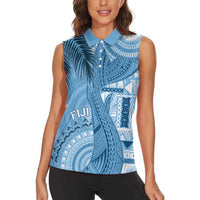 Fiji Rugby Personalised Bula Masi Women Sleeveless Polo Shirt Fish Tail Kaivity Cibi - Turquoise LT7 - Polynesian Pride