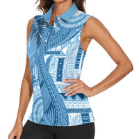 Fiji Rugby Personalised Bula Masi Women Sleeveless Polo Shirt Fish Tail Kaivity Cibi - Turquoise LT7 - Polynesian Pride