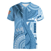 Fiji Rugby Personalised Bula Masi Women V-Neck T-Shirt Fish Tail Kaivity Cibi - Turquoise LT7 Female Turquoise - Polynesian Pride