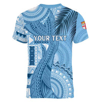 Fiji Rugby Personalised Bula Masi Women V-Neck T-Shirt Fish Tail Kaivity Cibi - Turquoise LT7 - Polynesian Pride