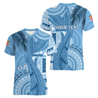 Fiji Rugby Personalised Bula Masi Women V-Neck T-Shirt Fish Tail Kaivity Cibi - Turquoise LT7 - Polynesian Pride