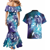 Aloha Hawaii Turtle Couples Matching Mermaid Dress and Hawaiian Shirt Teal Purple Ribbon - Polynesian Pride