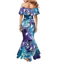Aloha Hawaii Turtle Family Matching Mermaid Dress and Hawaiian Shirt Teal Purple Ribbon - Polynesian Pride