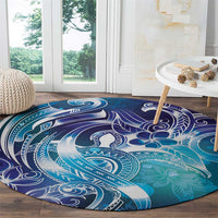 Aloha Hawaii Turtle Round Carpet Teal Purple Ribbon - Polynesian Pride