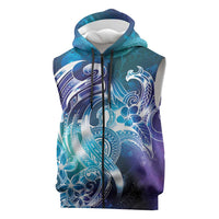 Aloha Hawaii Turtle Sleeveless Zip Hoodie Teal Purple Ribbon LT7 Purple Teal - Polynesian Pride
