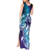 Aloha Hawaii Turtle Tank Maxi Dress Teal Purple Ribbon - Polynesian Pride
