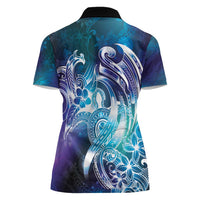 Aloha Hawaii Turtle Women Polo Shirt Teal Purple Ribbon - Polynesian Pride