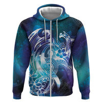 Aloha Hawaii Turtle Zip Hoodie Teal Purple Ribbon - Polynesian Pride