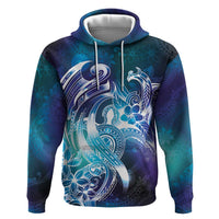 Aloha Hawaii Turtle Zip Hoodie Teal Purple Ribbon - Polynesian Pride