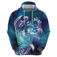 Aloha Hawaii Turtle Zip Hoodie Teal Purple Ribbon - Polynesian Pride