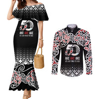 Kia Kaha Te Reo Maori Couples Matching Mermaid Dress and Long Sleeve Button Shirt 50 Years Mo Ake Tonu Te Reo - Polynesian Pride
