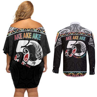 50 Years Kia Kaha Te Reo Maori Couples Matching Off Shoulder Short Dress and Long Sleeve Button Shirt Ake Ake Ake! - Polynesian Pride