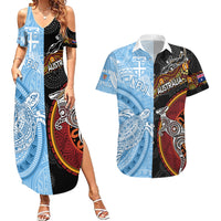 personalised-fiji-and-australia-couples-matching-summer-maxi-dress-and-hawaiian-shirt-masi-patterns-mix-aboriginal-art