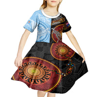 personalised-fiji-and-australia-kid-short-sleeve-dress-masi-patterns-mix-aboriginal-art