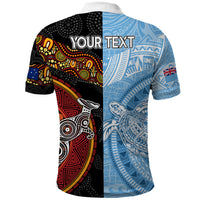 Personalised Fiji and Australia Polo Shirt Masi Patterns Mix Aboriginal Art LT7 - Polynesian Pride