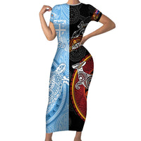 Personalised Fiji and Australia Short Sleeve Bodycon Dress Masi Patterns Mix Aboriginal Art LT7