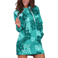 Vintage Hawaii Hoodie Dress Hibiscus Mix Hawaiian Quilt Patches - Teal LT7 Teal - Polynesian Pride