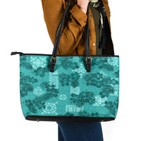 Vintage Hawaii Leather Tote Bag Hibiscus Mix Hawaiian Quilt Patches - Teal LT7 - Polynesian Pride