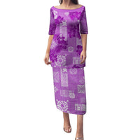 Hawaii Tapa Puletasi Hibiscus Mix Hawaiian Quilt Patches - Violet LT7 Long Dress Violet - Polynesian Pride