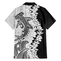Polynesian Plumeria Lei Family Matching Off Shoulder Short Dress and Hawaiian Shirt with Hammerhead Shark