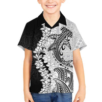Polynesian Plumeria Lei Family Matching Tank Maxi Dress and Hawaiian Shirt with Hammerhead Shark LT7 Son's Shirt Black - Polynesian Pride