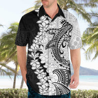 Polynesian Plumeria Lei Hawaiian Shirt with Hammerhead Shark