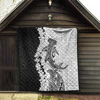 Polynesian Plumeria Lei Quilt with Hammerhead Shark