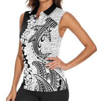 Polynesian Plumeria Lei Women Sleeveless Polo Shirt with Hammerhead Shark