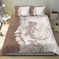 Polynesian Beige Plumeria Lei Bedding Set with Hammerhead Shark