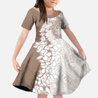 Polynesian Beige Plumeria Lei Family Matching Tank Maxi Dress and Hawaiian Shirt with Hammerhead Shark LT7 Daughter's Dress Beige - Polynesian Pride